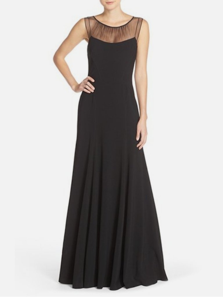 Vera Wang Black Crepe Long Formal Gown
